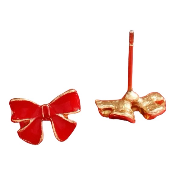 🌼 Classic Red Bow Gold tone Trim and back - Picture 2 of 6